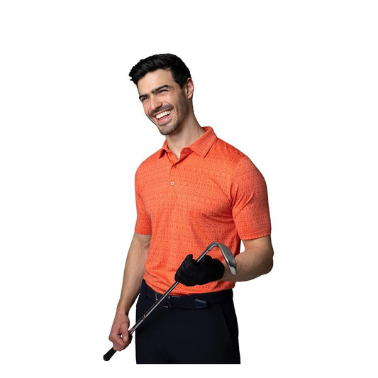 Glenmuir 1891 Men's Performance Golf Polo Shirt – Coral Bottle Print | Moisture Wicking Stretch Golf Polo