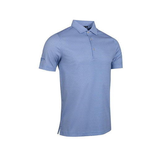 Glenmuir 1891 Men's Performance Golf Polo Shirt – Light Blue Geometric Print | Moisture Wicking Stretch Golf Polo