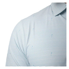 Glenmuir 1891 Men's Durham Stripe Flag Print Performance Golf Polo Shirt – Light Blue | Moisture-Wicking Stretch Golf Polo