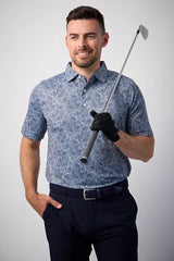 Glenmuir 1891 Men's Performance Golf Polo Shirt – White & Sky Blue Paisley Print | Premium Stretch Golf Polo