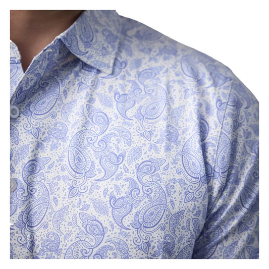 Glenmuir 1891 Men's Moffat Paisley Performance Golf Polo Shirt – Ocean Blue | Premium Stretch Moisture-Wicking Golf Polo
