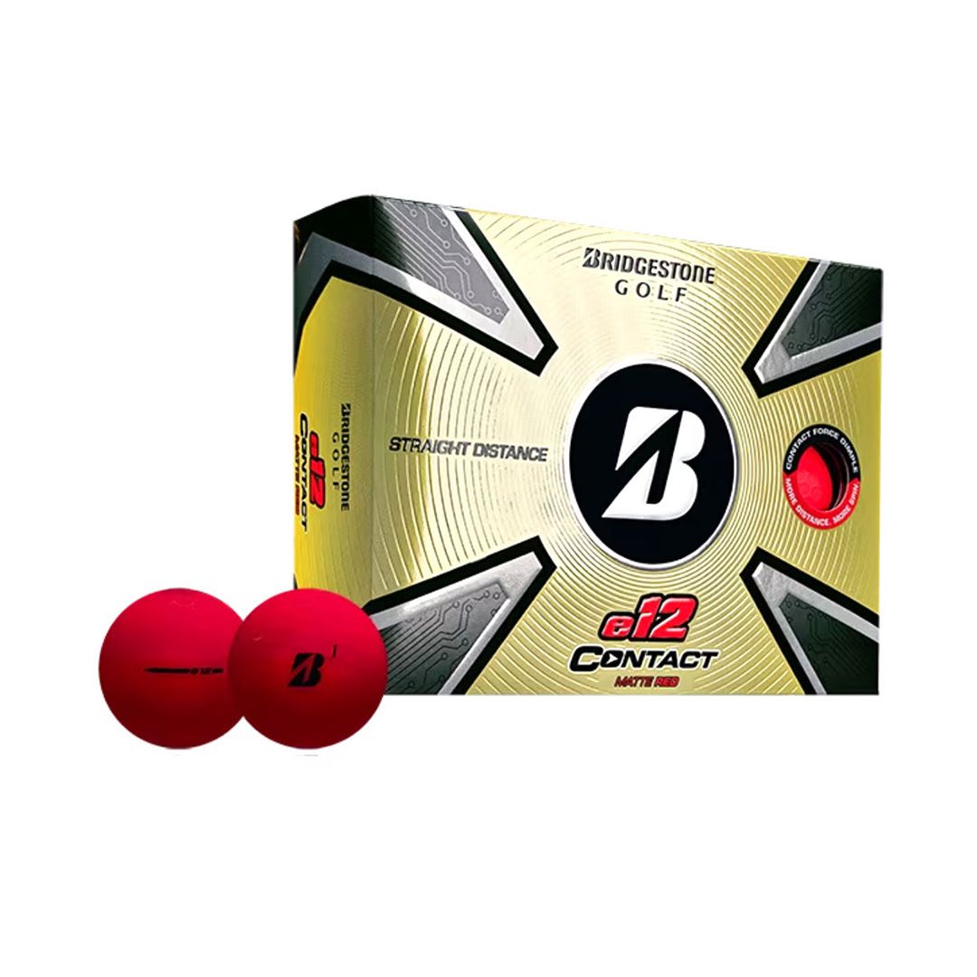 Bridgestone e12 Contact Golf Balls – 12 Ball Pack | Contact Force Dimple Technology | Soft Feel | Long Distance | Straight Flight | White, Matte Red, Matte Yellow & Matte Green