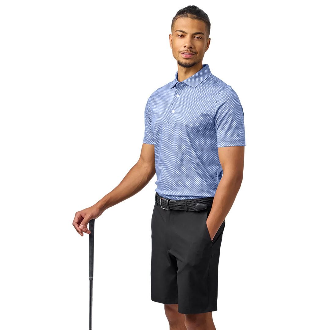 Glenmuir 1891 Men's Cambridge Performance Golf Polo Shirt – White & Light Blue | Premium Stretch Golf Polo
