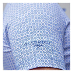 Glenmuir 1891 Men's Performance Golf Polo Shirt – Light Blue Geometric Print | Moisture Wicking Stretch Golf Polo