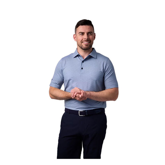 Glenmuir 1891 Men's Performance Golf Polo Shirt – White & Grey Bird Print | Premium Stretch Golf Polo