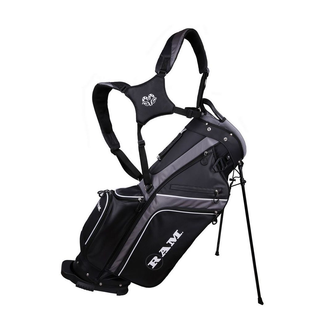 RAM Golf FX Lightweight Stand Bag – Dual Strap Golf Carry Bag with Automatic Stand | Black, Blue & White