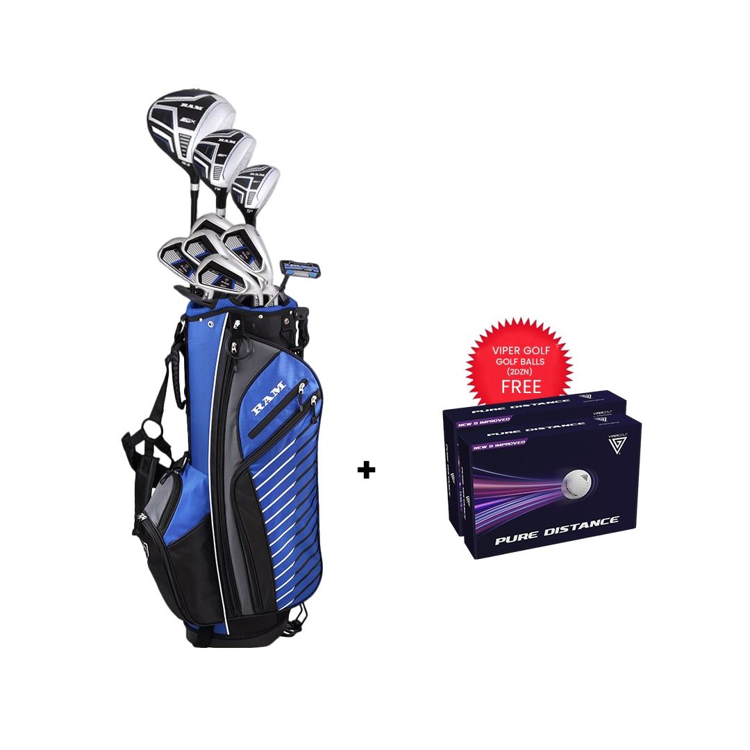 RAM Golf Men's SDX Steel Complete Golf Club Set with Stand Bag + FREE 2 Dozen Viper Pure Distance Golf Balls | Right Hand