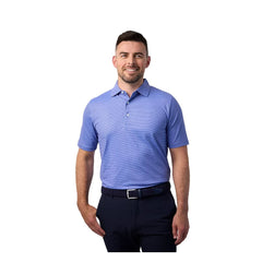 Glenmuir 1891 Men's Durham Stripe Flag Print Performance Golf Polo Shirt – Light Blue | Moisture-Wicking Stretch Golf Polo