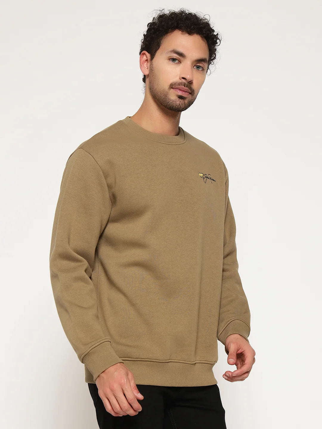 Men’s Crewneck Sweatshirt | Soft Fleece Fabric with Brushed Interior | Medium Weight-khaki
