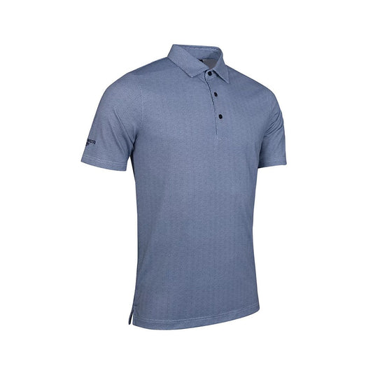 Glenmuir 1891 Men's Performance Golf Polo Shirt – Blue Micro Geometric Print | Breathable Stretch Golf Polo