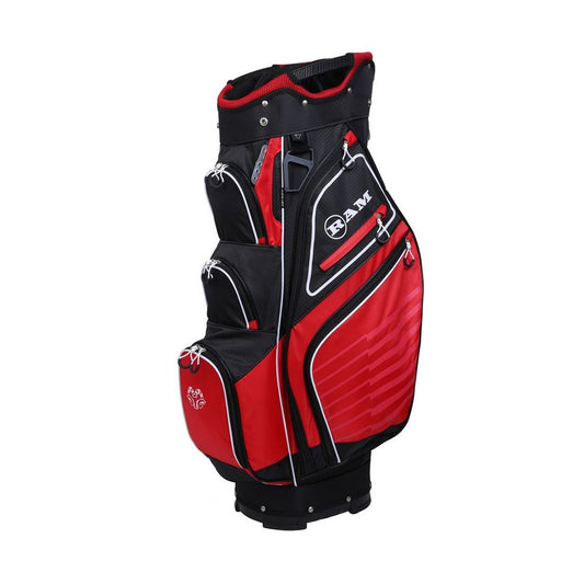 RAM Golf FX Deluxe 14-Way Cart Bag – Lightweight Golf Cart Bag with 10 Storage Pockets | Black, Blue, Red & White