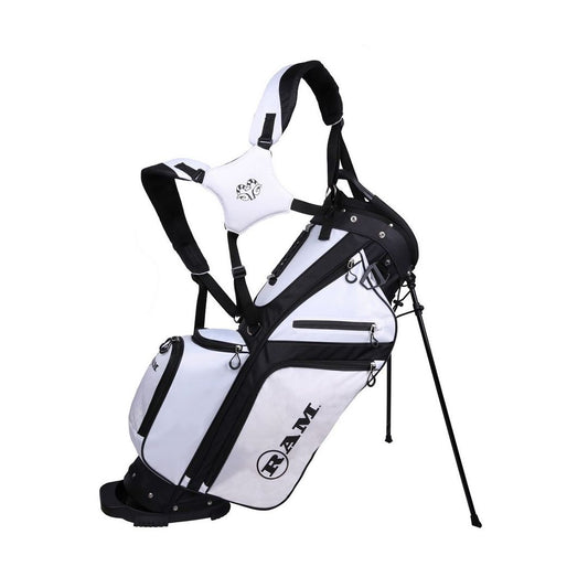 RAM Golf FX Lightweight Stand Bag – Dual Strap Golf Carry Bag with Automatic Stand | Black, Blue & White