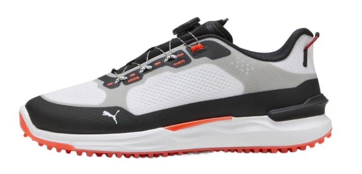 PUMA Ignite Elevate X DISC Spikeless Golf Shoes - White/Black/Orange | Waterproof Golf Shoes for Men