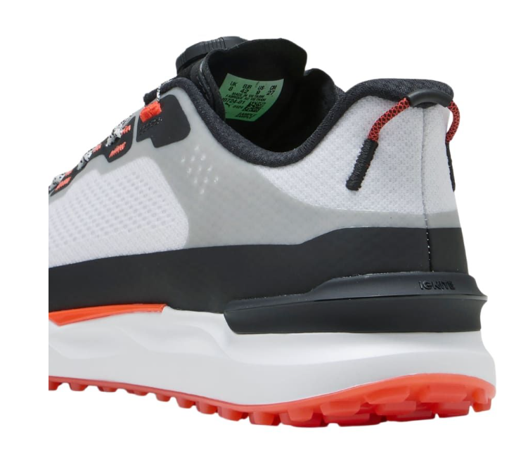 PUMA Ignite Elevate X DISC Spikeless Golf Shoes - White/Black/Orange | Waterproof Golf Shoes for Men