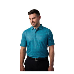 Greg Norman Men's Floral Performance Golf Polo Shirt – White/Navy | Moisture-Wicking Stretch Golf Polo