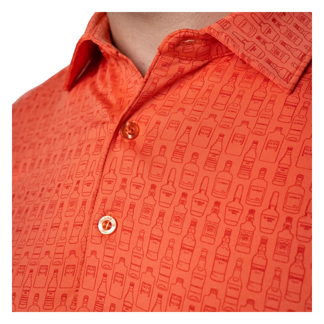 Glenmuir 1891 Men's Performance Golf Polo Shirt – Coral Bottle Print | Moisture Wicking Stretch Golf Polo