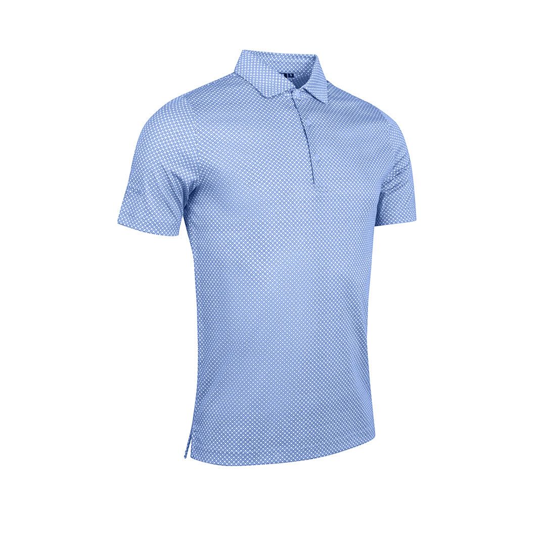 Glenmuir 1891 Men's Cambridge Performance Golf Polo Shirt – White & Light Blue | Premium Stretch Golf Polo