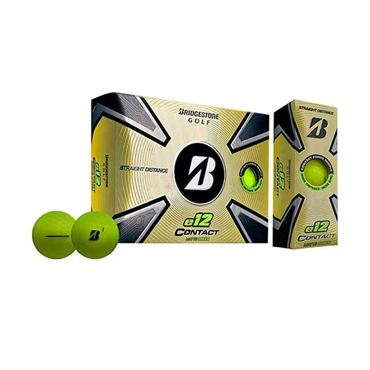 Bridgestone e12 Contact Golf Balls – 12 Ball Pack | Contact Force Dimple Technology | Soft Feel | Long Distance | Straight Flight | White, Matte Red, Matte Yellow & Matte Green