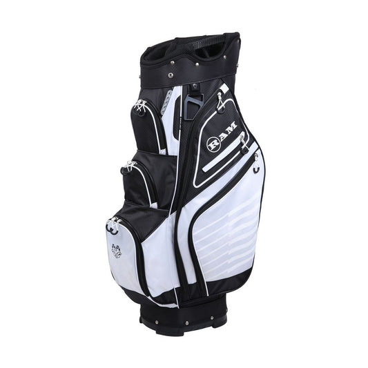 RAM Golf FX Deluxe 14-Way Cart Bag – Lightweight Golf Cart Bag with 10 Storage Pockets | Black, Blue, Red & White
