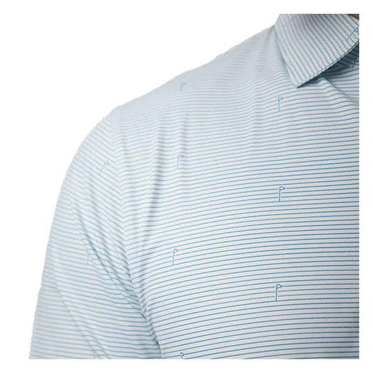 Glenmuir 1891 Men's Durham Stripe Flag Print Performance Golf Polo Shirt – Light Blue | Moisture-Wicking Stretch Golf Polo