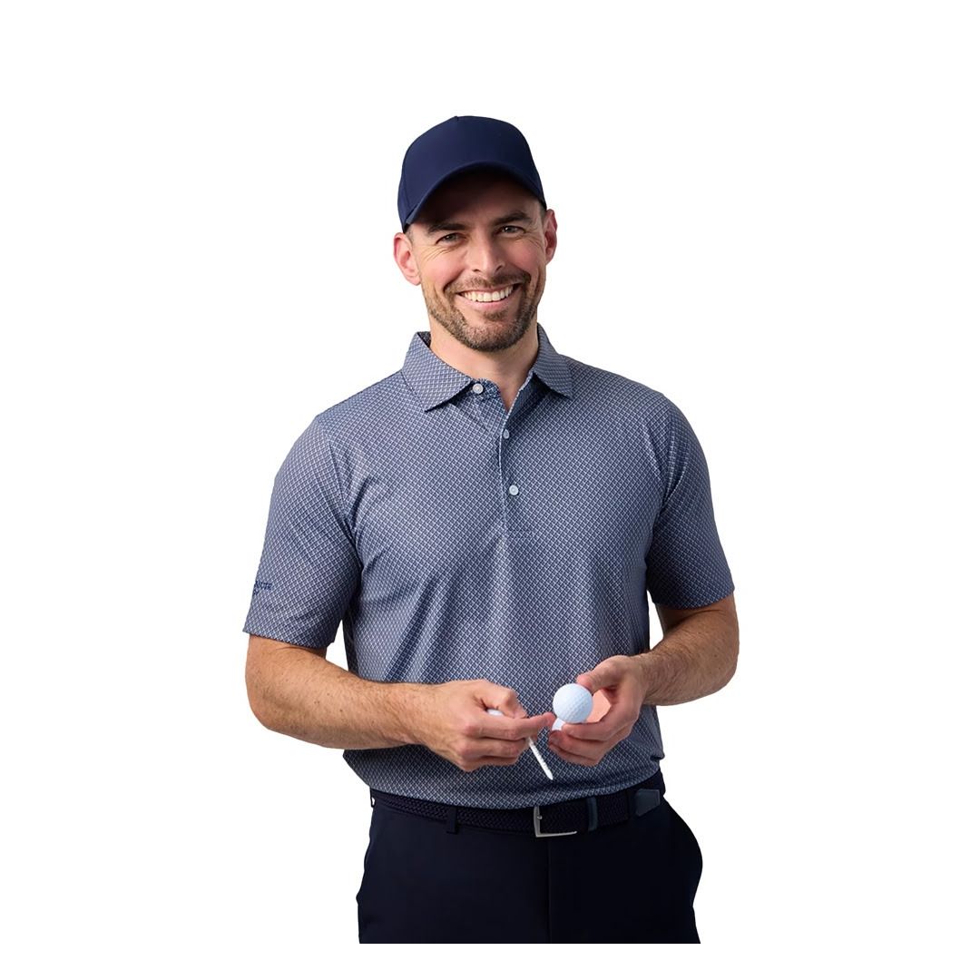 Greg Norman Men's Shadow Grid Performance Golf Polo Shirt – Teal | Moisture-Wicking Stretch Athletic Golf Polo