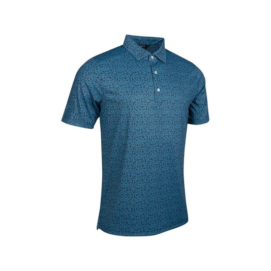 Greg Norman Men's Floral Performance Golf Polo Shirt – White/Navy | Moisture-Wicking Stretch Golf Polo
