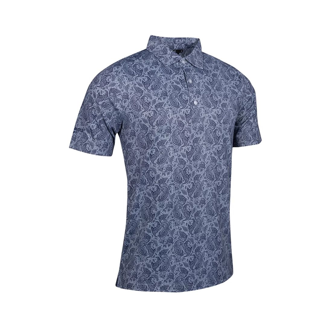 Glenmuir 1891 Men's Moffat Paisley Performance Golf Polo Shirt – Ocean Blue | Premium Stretch Moisture-Wicking Golf Polo