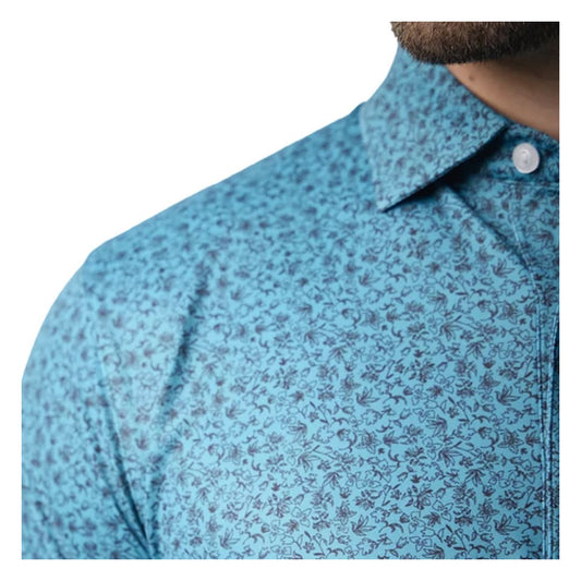 Greg Norman Men's Floral Performance Golf Polo Shirt – White/Navy | Moisture-Wicking Stretch Golf Polo