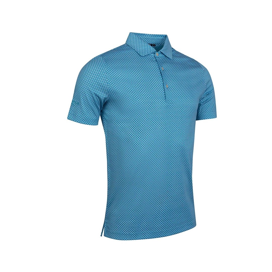 Glenmuir 1891 Men's Cambridge Performance Golf Polo Shirt – White & Light Blue | Premium Stretch Golf Polo