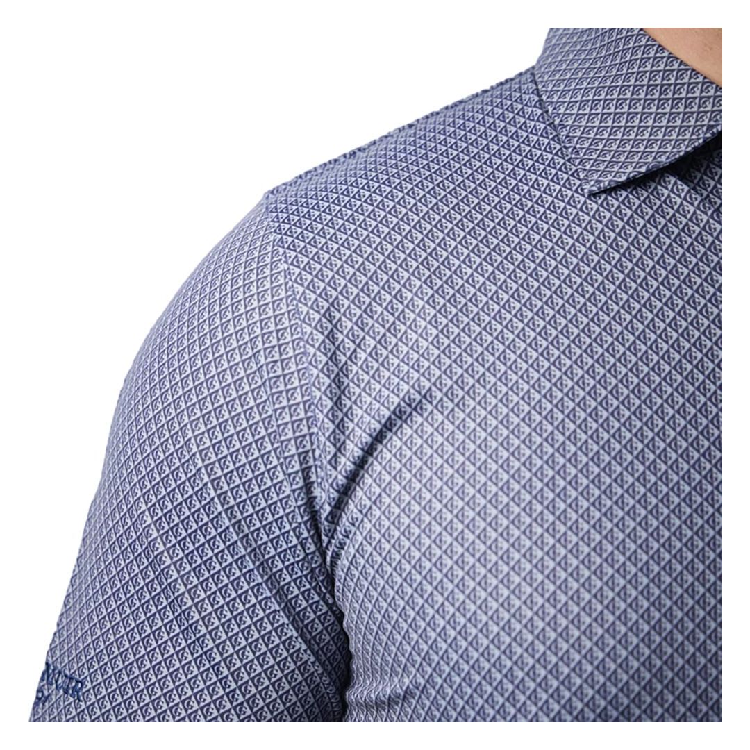 Greg Norman Men's Shadow Grid Performance Golf Polo Shirt – Teal | Moisture-Wicking Stretch Athletic Golf Polo