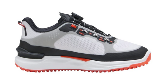 PUMA Ignite Elevate X DISC Spikeless Golf Shoes - White/Black/Orange | Waterproof Golf Shoes for Men