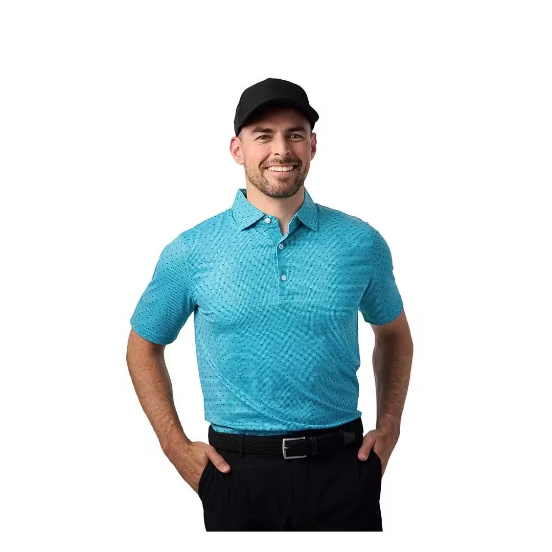 Glenmuir Men's York Golf Polo - Light Blue/White/Navy